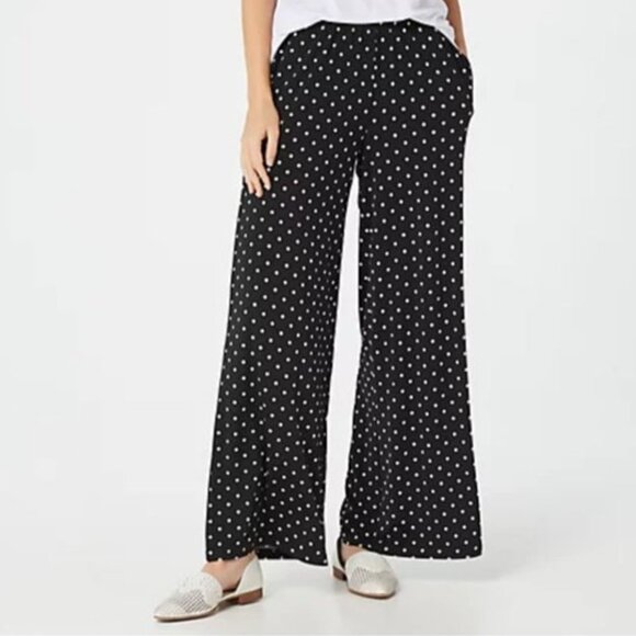 Quacker Factory Pants - Quacker Factory Wide Leg Dress Pants 3X  Black Polka Dot Pull On Elastic Waist